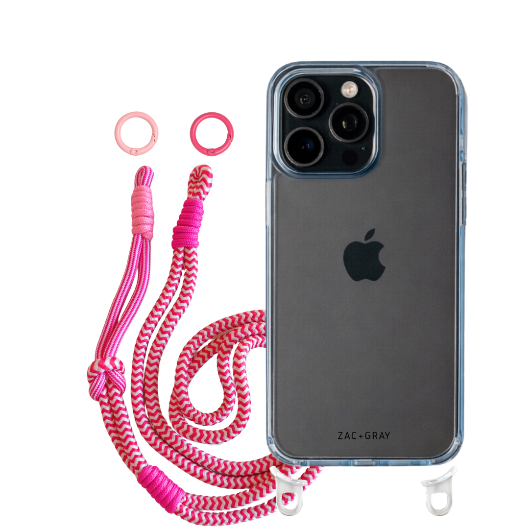 iPhone 16 Pro Max SKY BLUE TRANSPARENT CASE + KNOTTED CORD