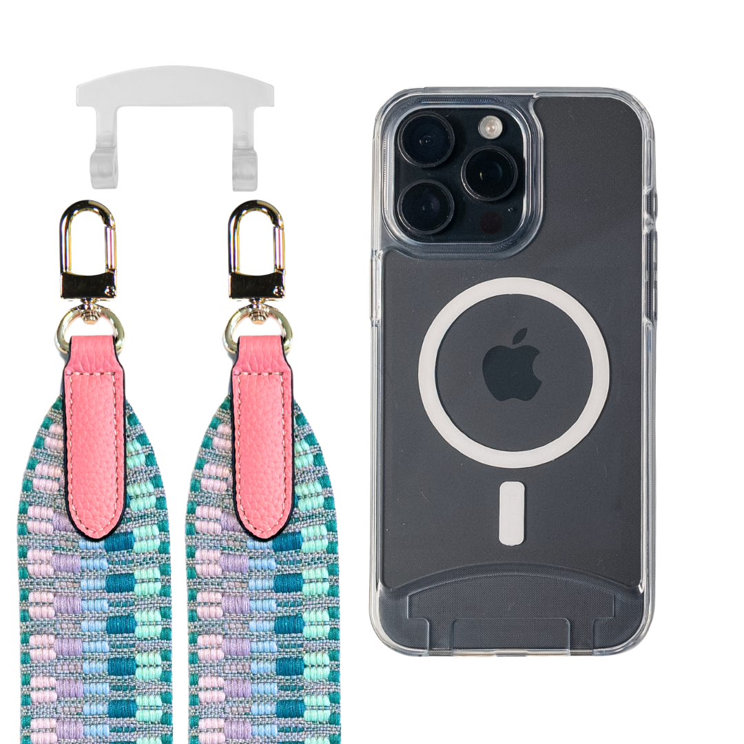 iPhone 16 Plus TRANSPARENT CASE + PATTERNED STRAP
