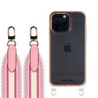 iPhone 16 Plus POWDER PINK TRANSPARENT CASE + PATTERNED STRAP
