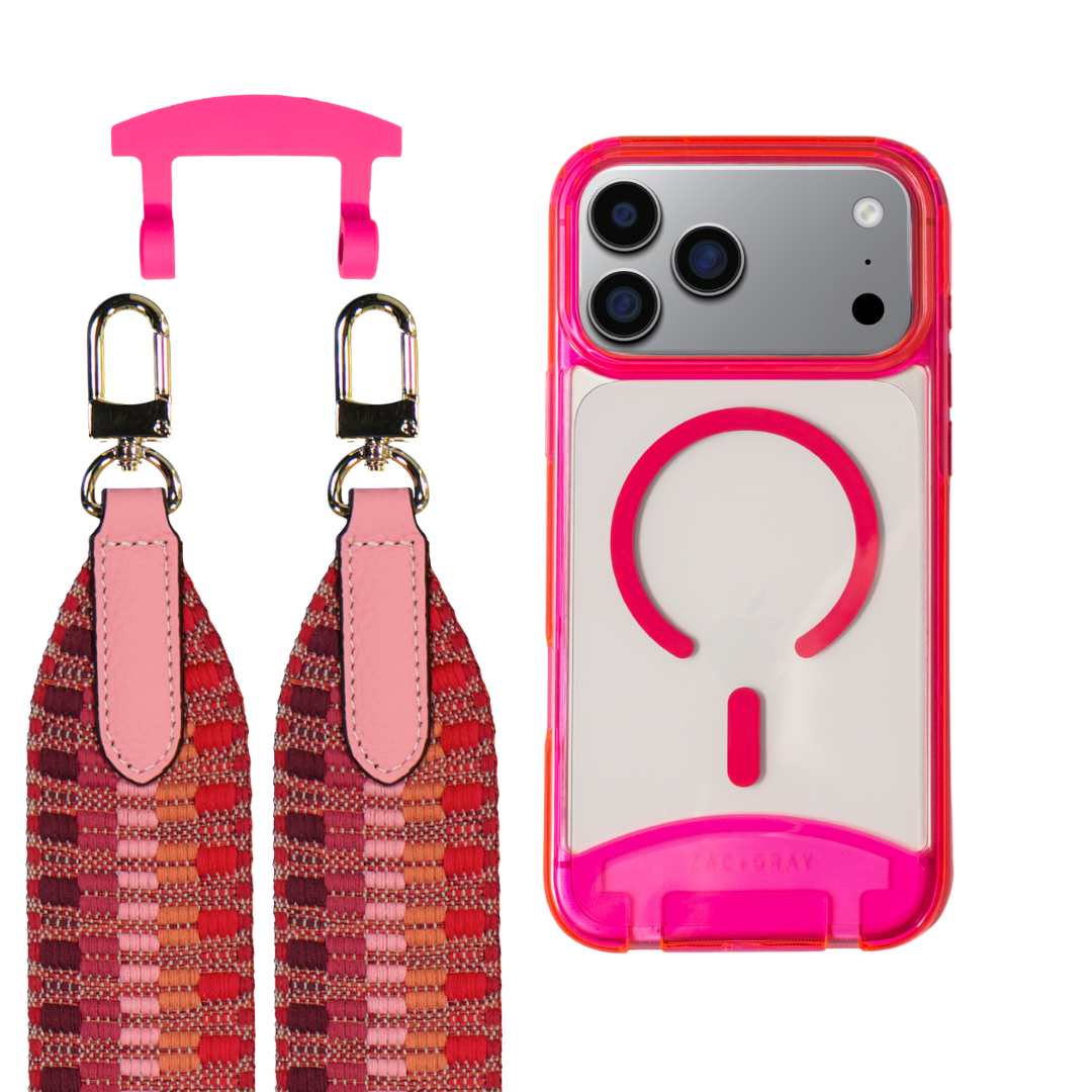 iPhone 17 Pro HOT PINK TRANSPARENT CASE + PATTERNED STRAP