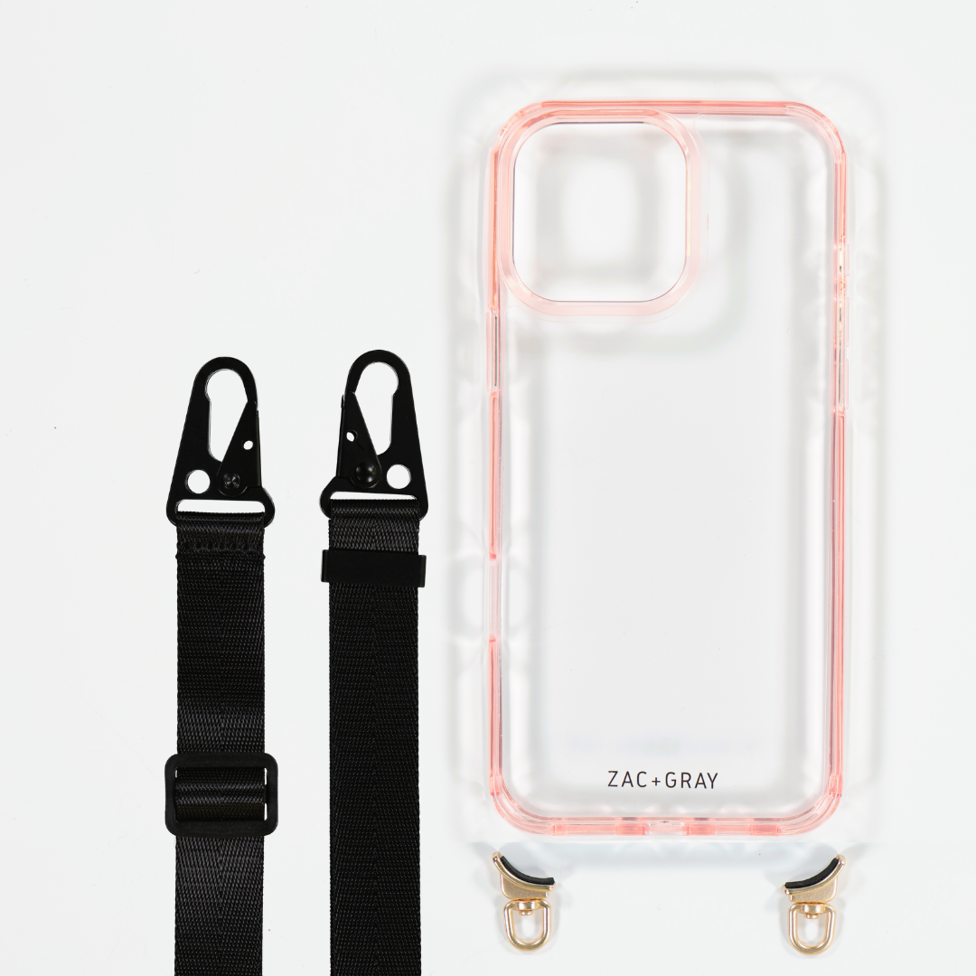 POWDER PINK TRANSPARENT CASE WITH STRAP