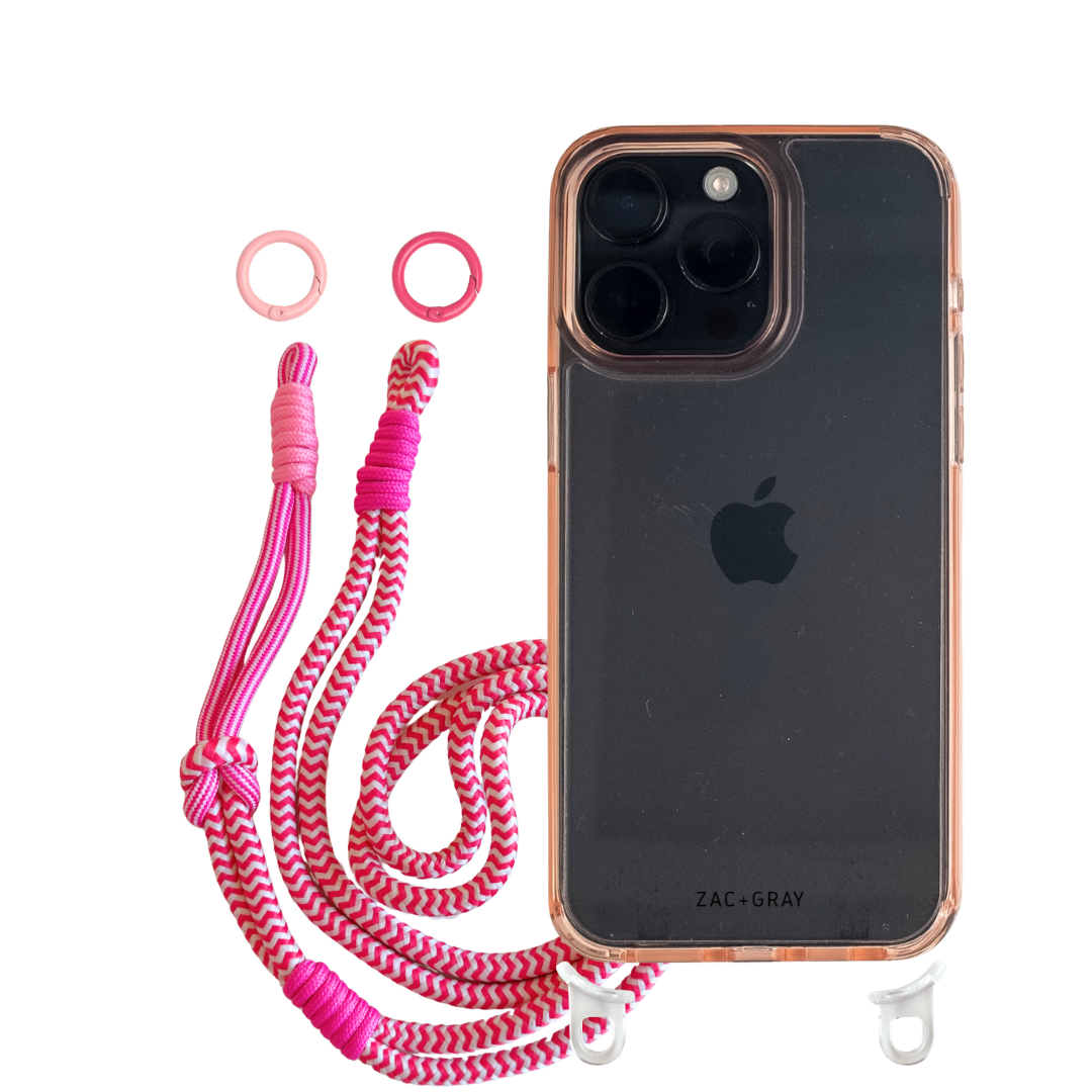 iPhone 16 Plus POWDER PINK TRANSPARENT CASE + KNOTTED CORD