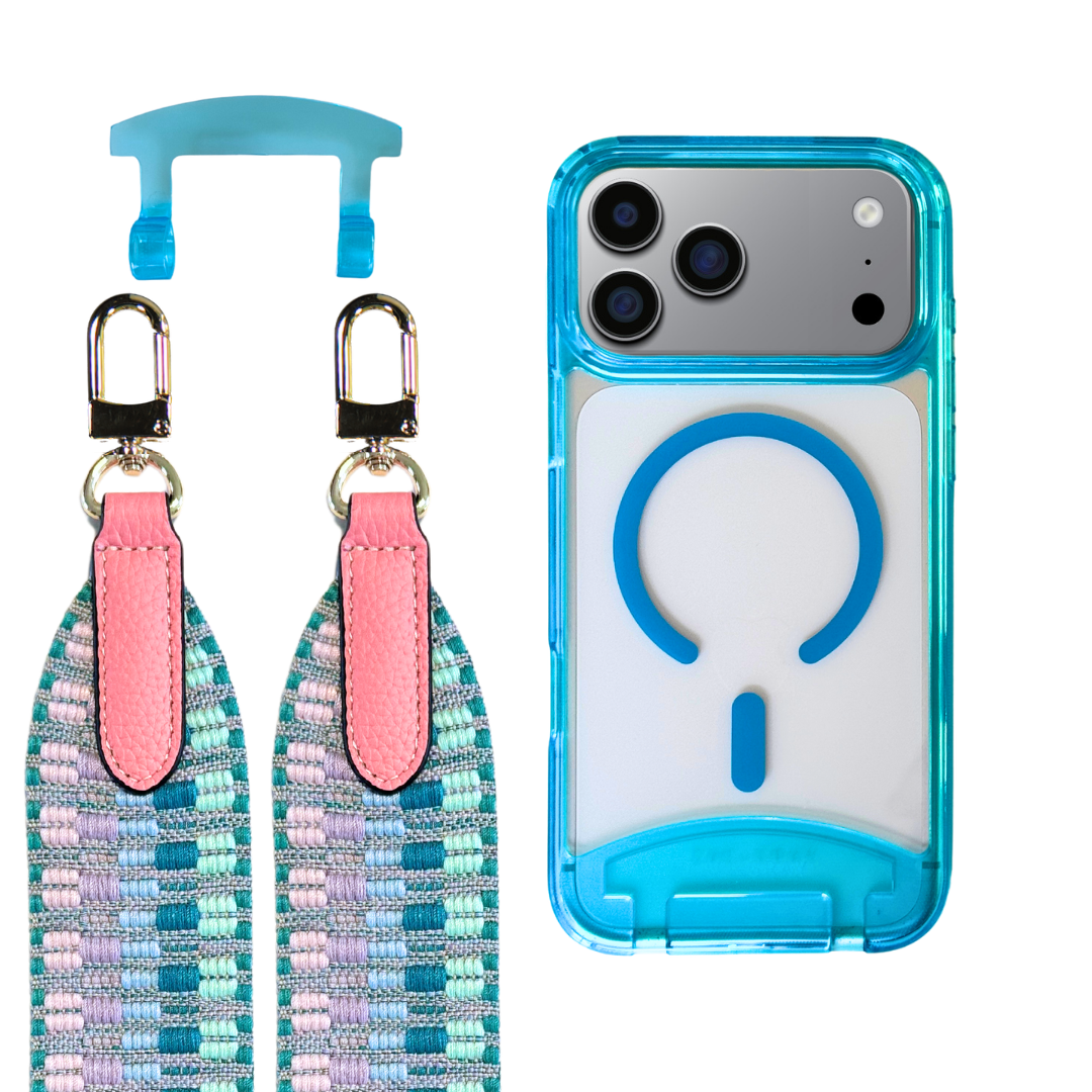 iPhone 17 Pro AQUAMARINE TRANSPARENT CASE + PATTERNED STRAP