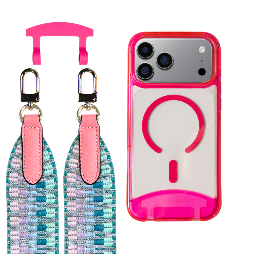 iPhone 17 Pro HOT PINK TRANSPARENT CASE + PATTERNED STRAP