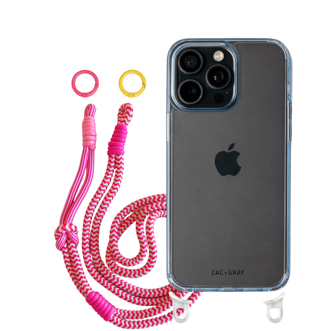 iPhone 16 Pro Max SKY BLUE TRANSPARENT CASE + KNOTTED CORD