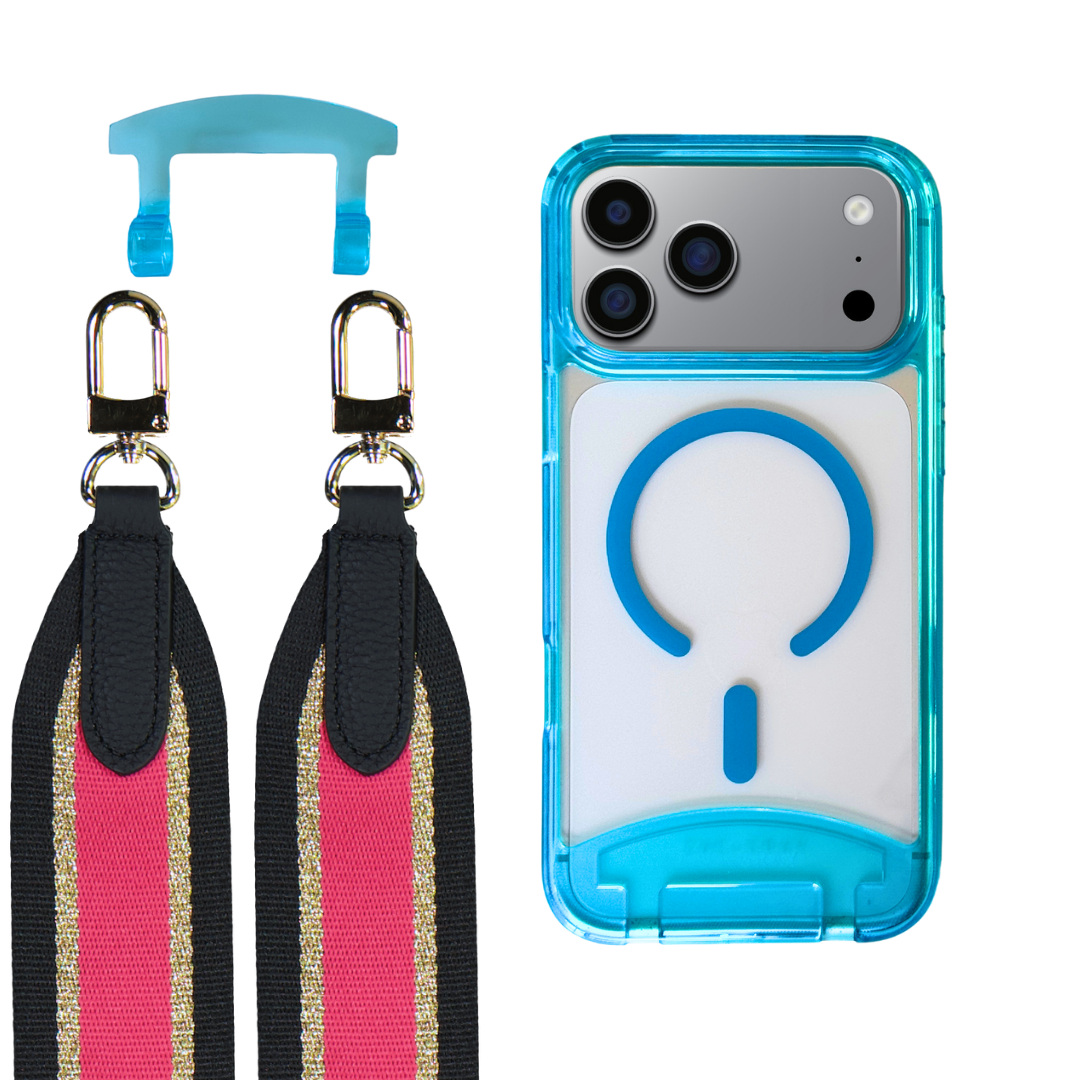 iPhone 17 Pro AQUAMARINE TRANSPARENT CASE + PATTERNED STRAP