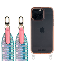 iPhone 16 Plus POWDER PINK TRANSPARENT CASE + PATTERNED STRAP