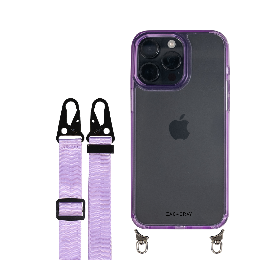 iPhone 16 LAVENDER TRANSPARENT CASE + STRAP