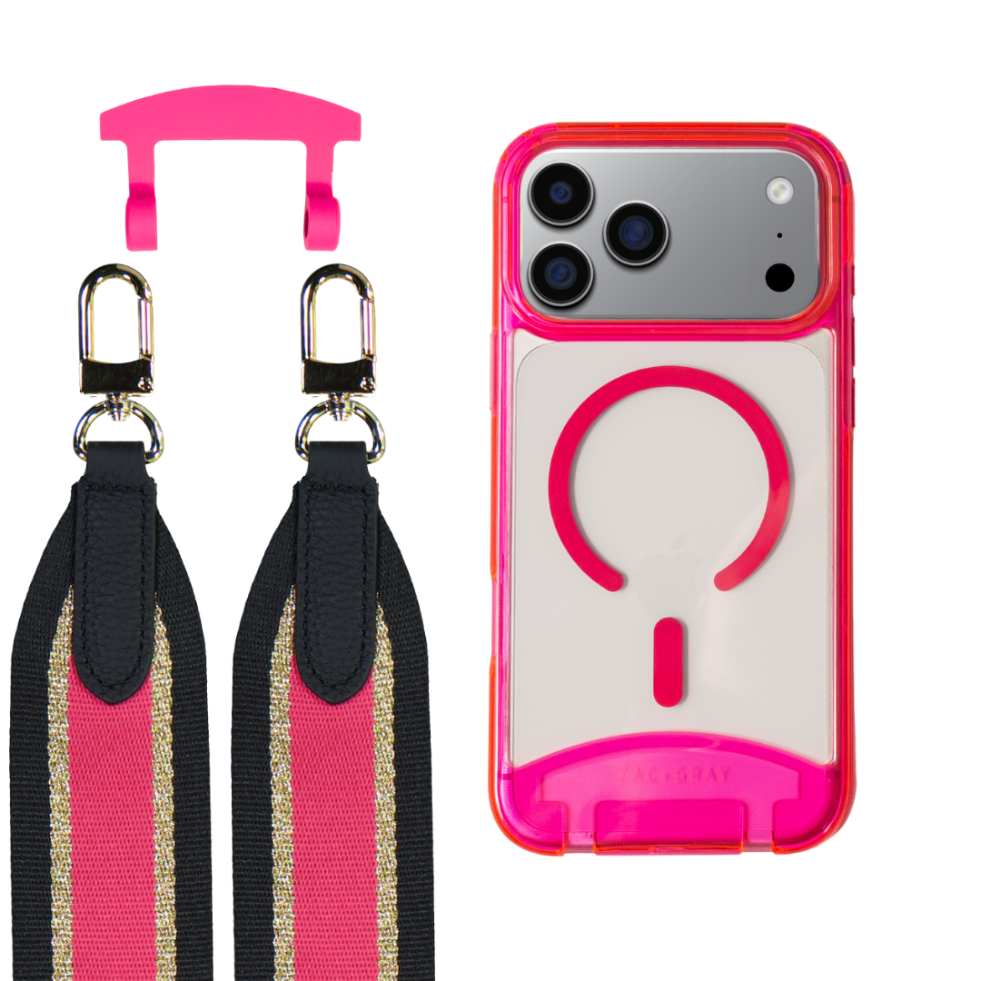 iPhone 17 Pro HOT PINK TRANSPARENT CASE + PATTERNED STRAP