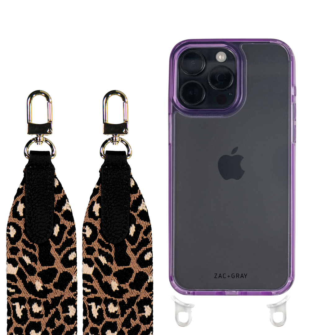 iPhone 16 LAVENDER TRANSPARENT CASE + PATTERNED STRAP