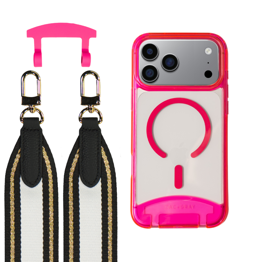 iPhone 17 Pro HOT PINK TRANSPARENT CASE + PATTERNED STRAP