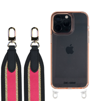 iPhone 16 Plus POWDER PINK TRANSPARENT CASE + PATTERNED STRAP