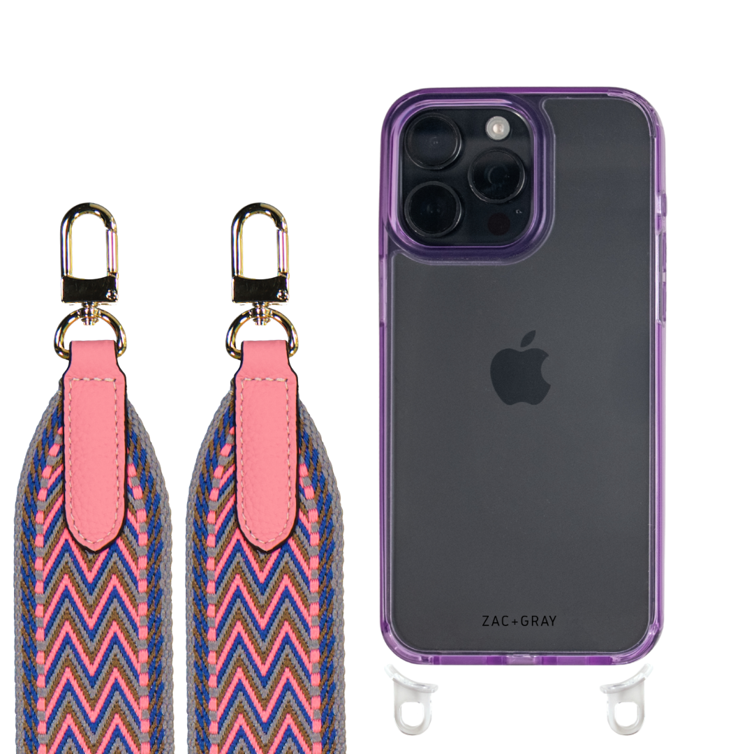 iPhone 16 LAVENDER TRANSPARENT CASE + PATTERNED STRAP