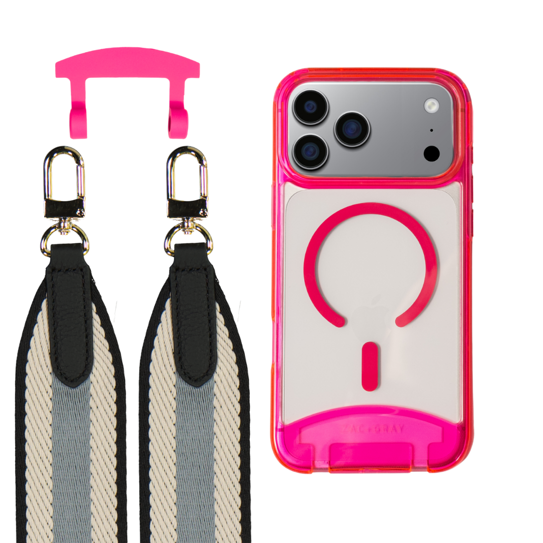 iPhone 17 Pro HOT PINK TRANSPARENT CASE + PATTERNED STRAP