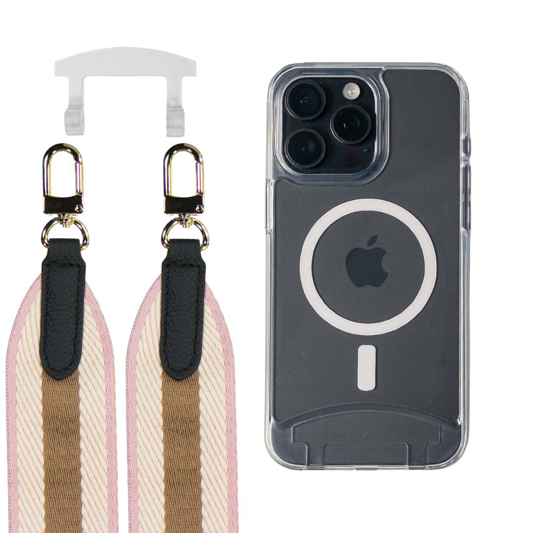 iPhone 16 Plus TRANSPARENT CASE + PATTERNED STRAP