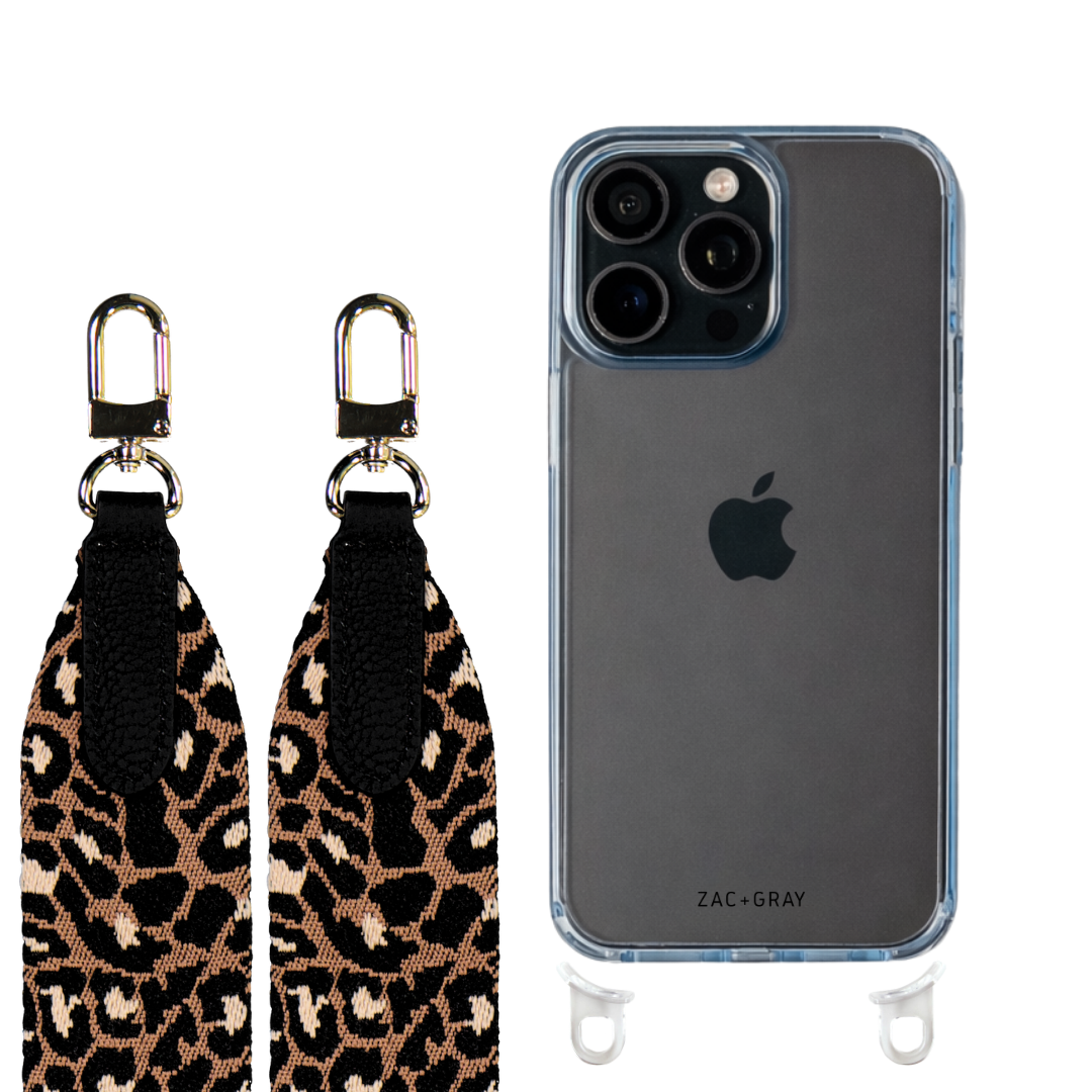 iPhone 16 Pro SKY BLUE TRANSPARENT CASE + PATTERNED STRAP