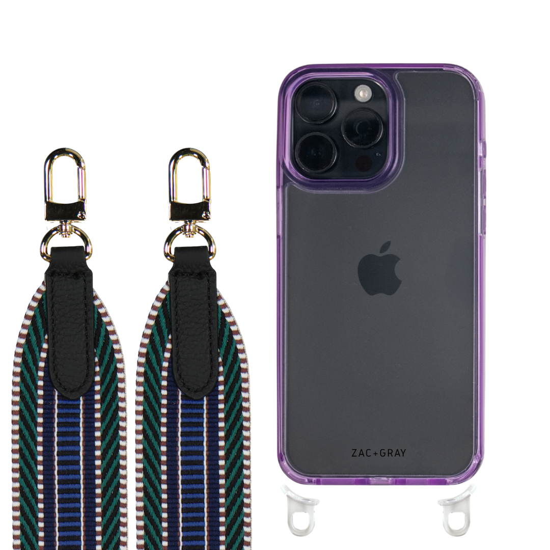 iPhone 16 LAVENDER TRANSPARENT CASE + PATTERNED STRAP