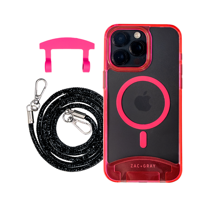 HOT PINK TRANSPARENT CASE + CRYSTAL CORD