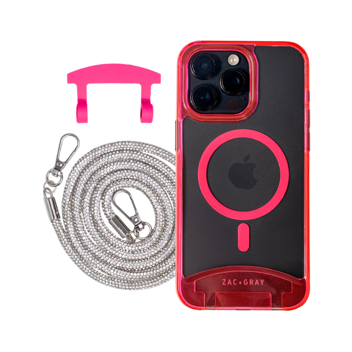 HOT PINK TRANSPARENT CASE + CRYSTAL CORD