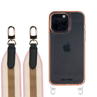 iPhone 16 Plus POWDER PINK TRANSPARENT CASE + PATTERNED STRAP