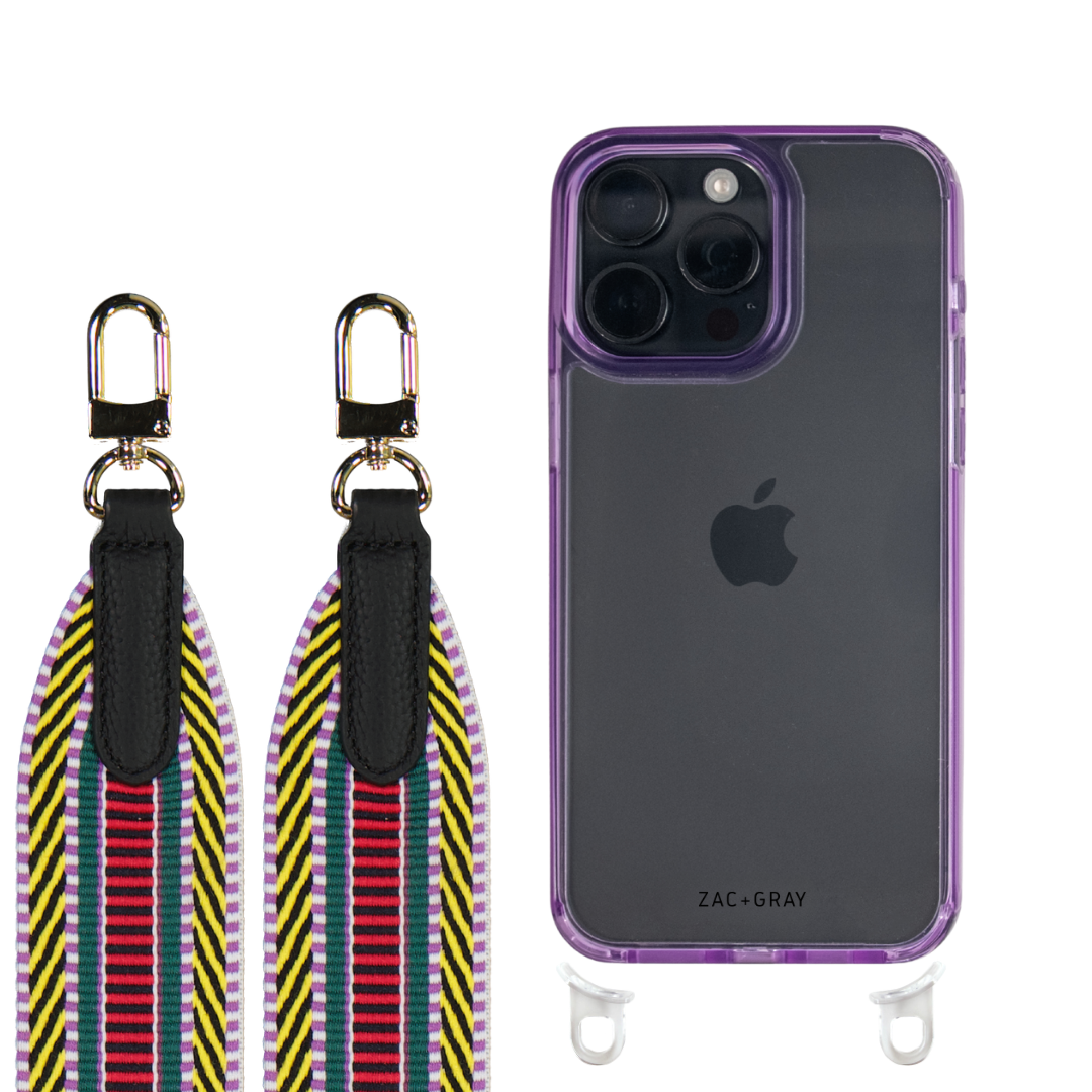 iPhone 16 LAVENDER TRANSPARENT CASE + PATTERNED STRAP