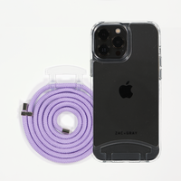 iPhone 15 Plus TRANSPARENT CASE + LAVENDER CORD