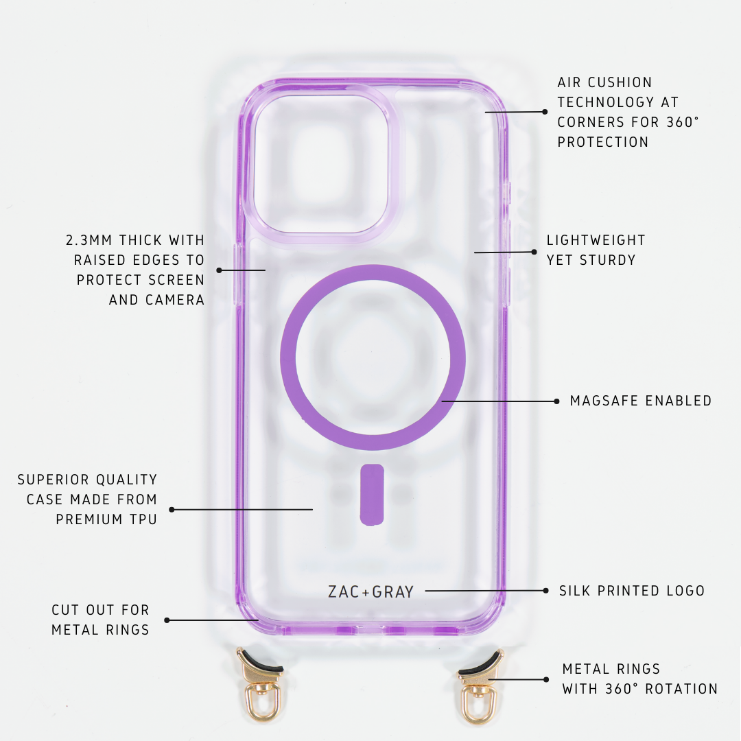 LAVENDER TRANSPARENT CASE WITH STRAP - MAGSAFE