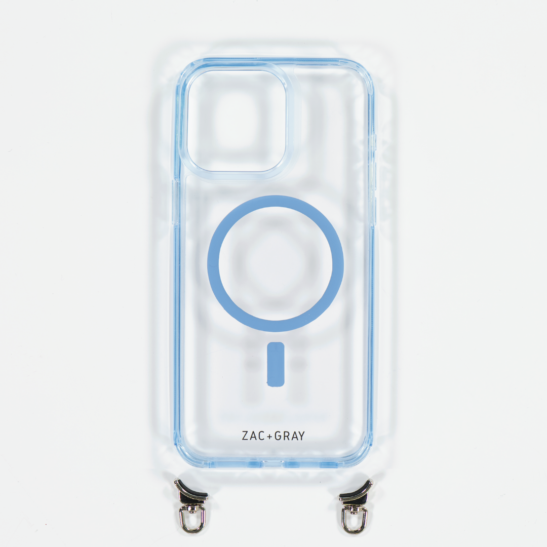 SKY BLUE TRANSPARENT CASE WITH STRAP - MAGSAFE