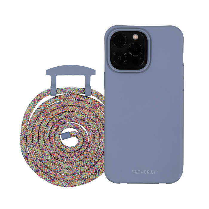iPhone 15 Pro BLUE FOG CASE + RAINBOW CORD