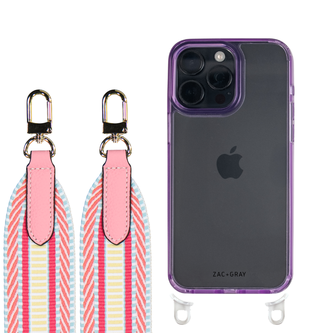 iPhone 16 LAVENDER TRANSPARENT CASE + PATTERNED STRAP