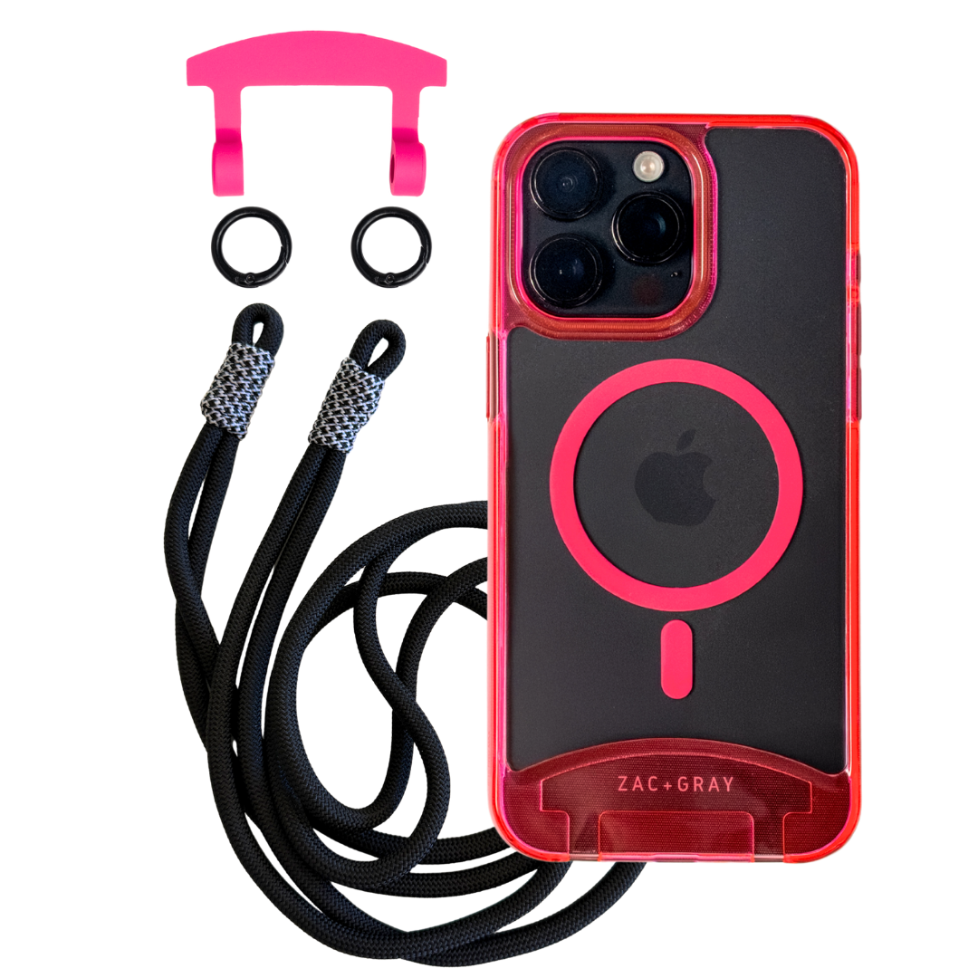 HOT PINK TRANSPARENT CASE + KNOTTED CORD