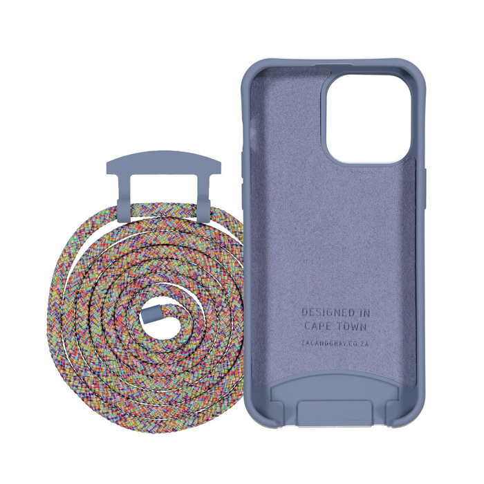 iPhone 15 Pro BLUE FOG CASE + RAINBOW CORD