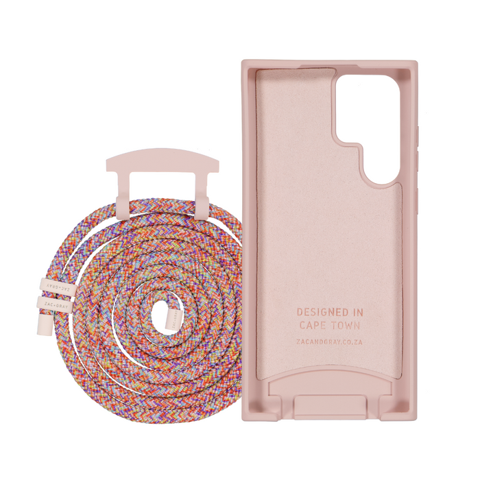 Samsung S22 Ultra ROSÉ PINK CASE + RAINBOW RED CORD