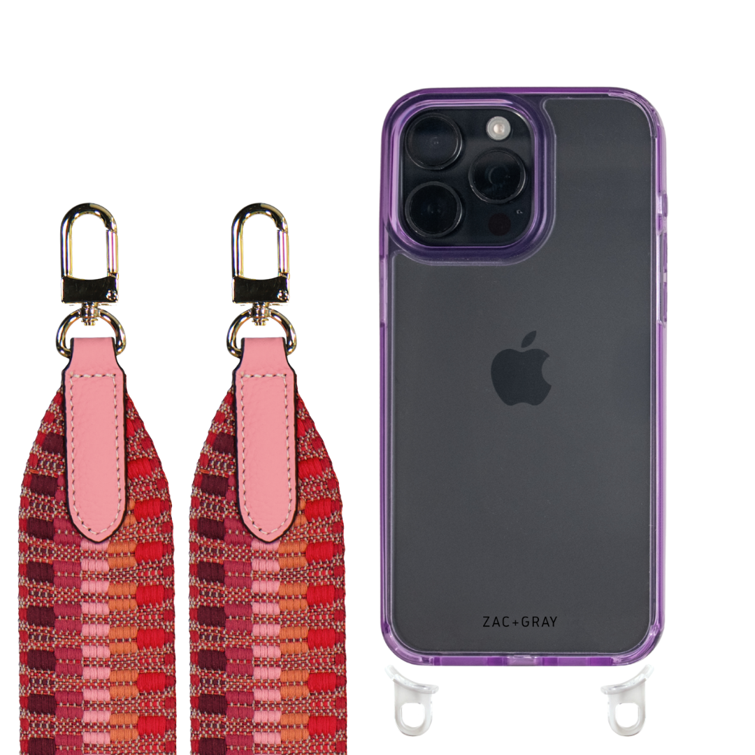 iPhone 16 LAVENDER TRANSPARENT CASE + PATTERNED STRAP