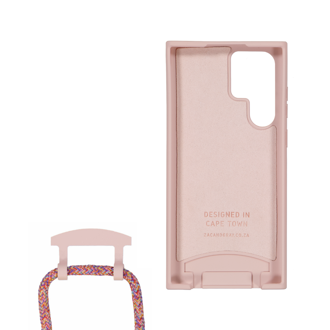 Samsung S22 Ultra ROSÉ PINK CASE + RAINBOW RED CORD