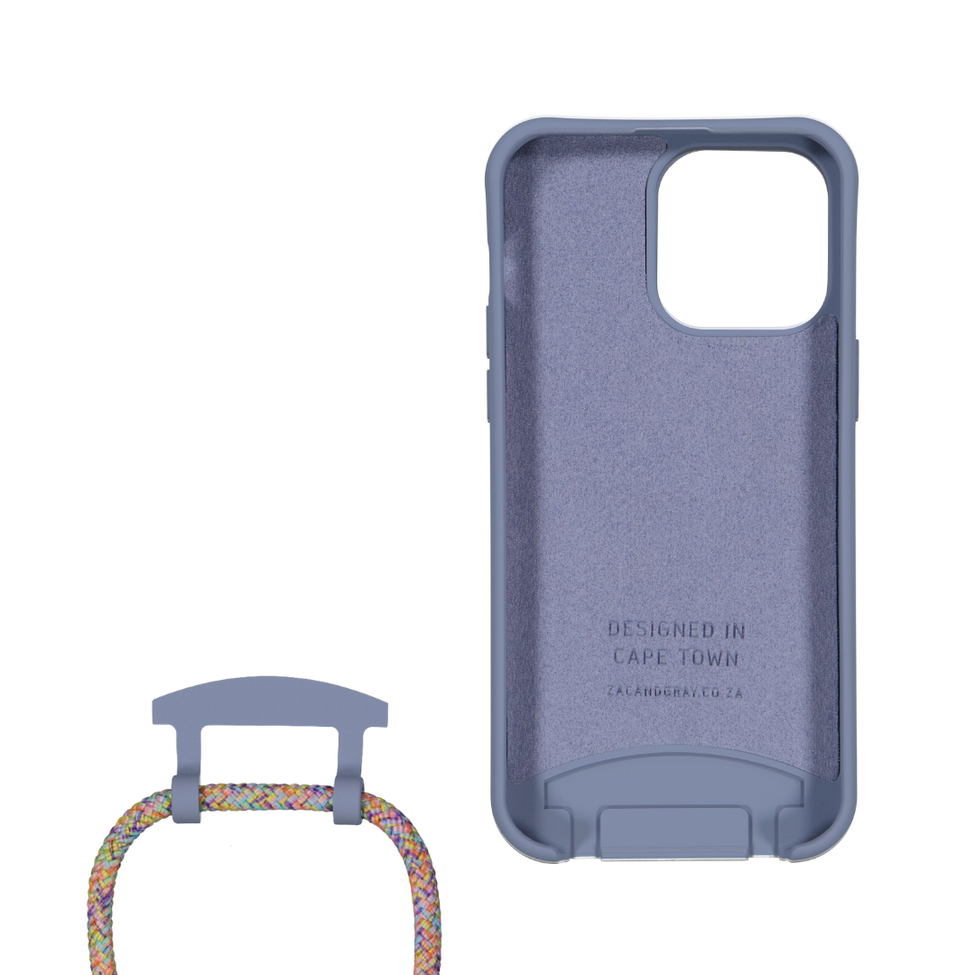 iPhone 14 Plus BLUE FOG CASE + RAINBOW CORD