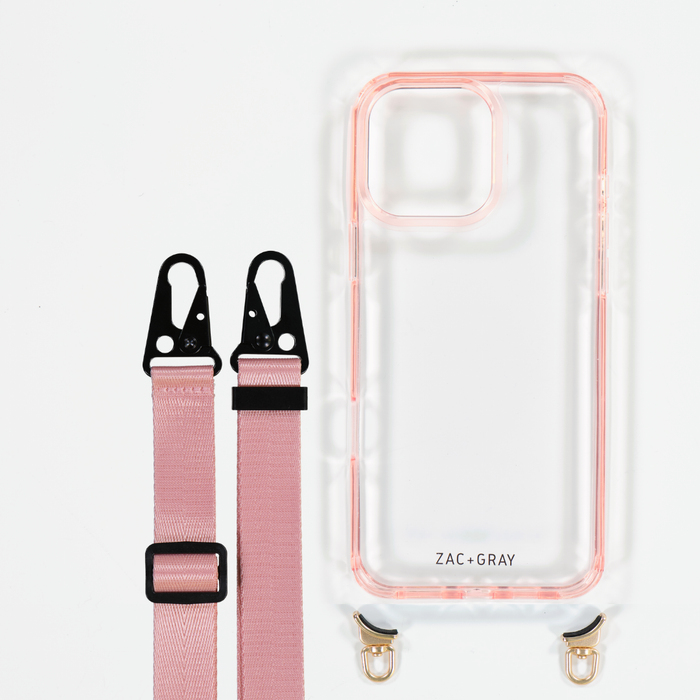 POWDER PINK TRANSPARENT CASE WITH STRAP