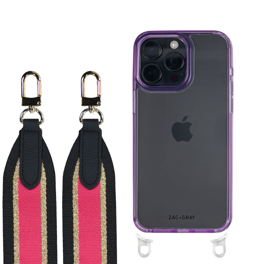 iPhone 16 LAVENDER TRANSPARENT CASE + PATTERNED STRAP