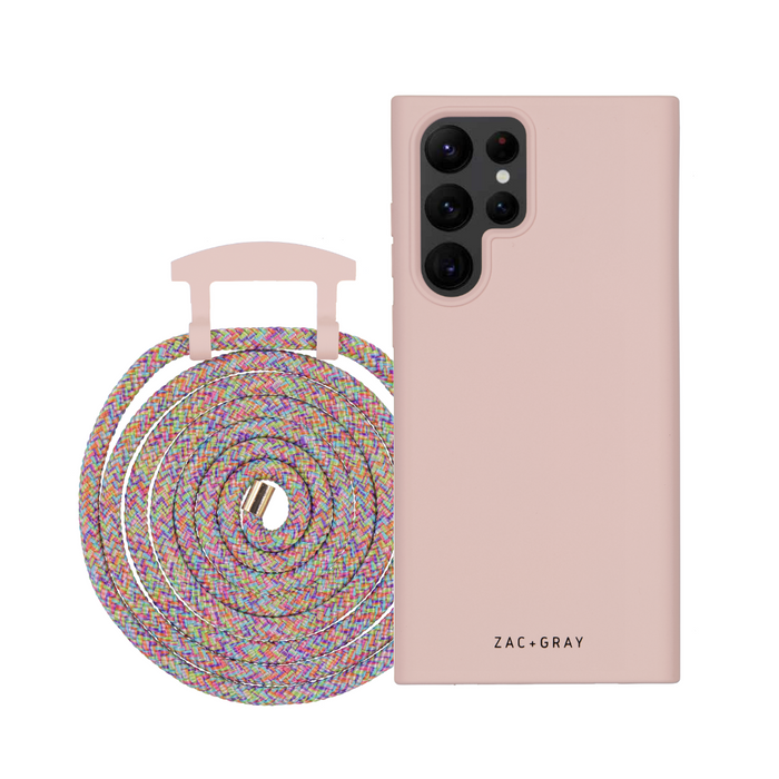 Samsung S22 Ultra ROSÉ PINK CASE + RAINBOW CORD