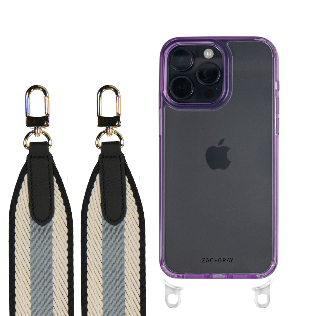 iPhone 16 LAVENDER TRANSPARENT CASE + PATTERNED STRAP