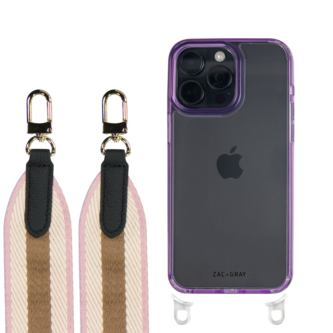 iPhone 16 LAVENDER TRANSPARENT CASE + PATTERNED STRAP