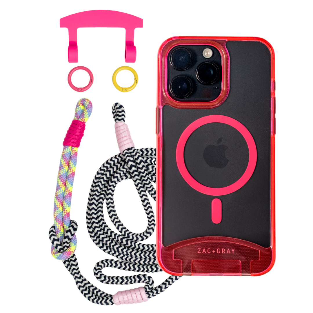 HOT PINK TRANSPARENT CASE + KNOTTED CORD