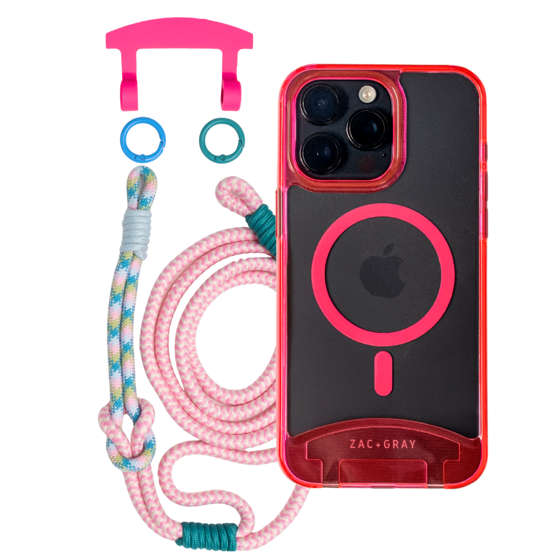 HOT PINK TRANSPARENT CASE + KNOTTED CORD