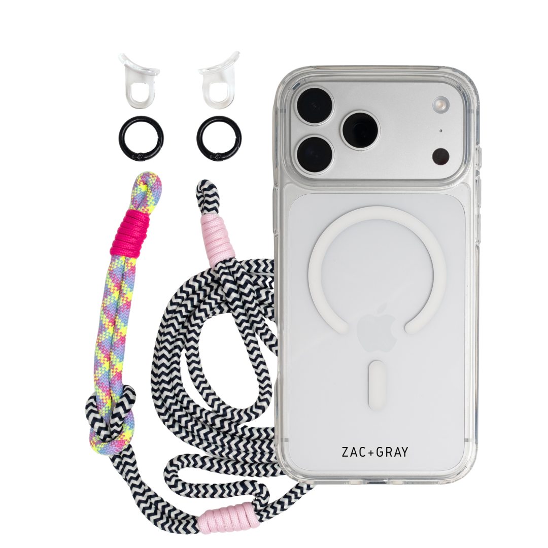 CRYSTAL CLEAR TRANSPARENT CASE WITH ELECTRIC BLOOM KNOTTED CORD - MAGSAFE