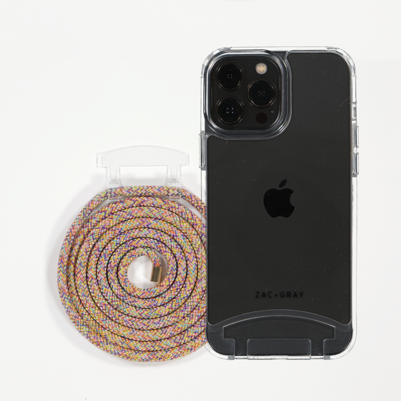 iPhone 15 TRANSPARENT CASE + RAINBOW CORD