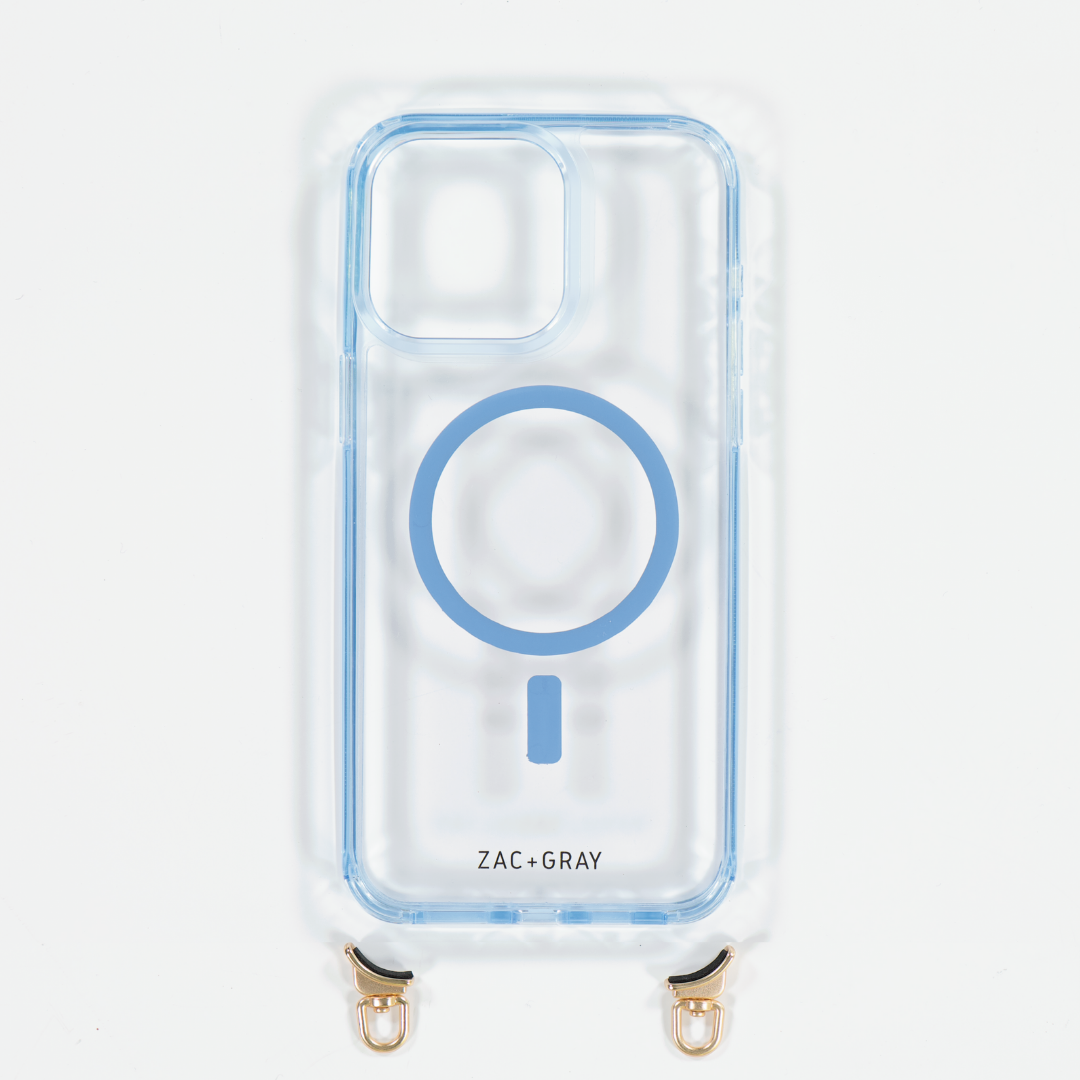 SKY BLUE TRANSPARENT CASE WITH STRAP - MAGSAFE