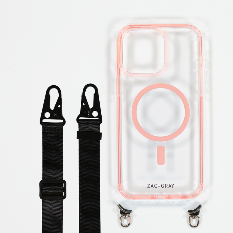 POWDER PINK TRANSPARENT CASE WITH STRAP - MAGSAFE