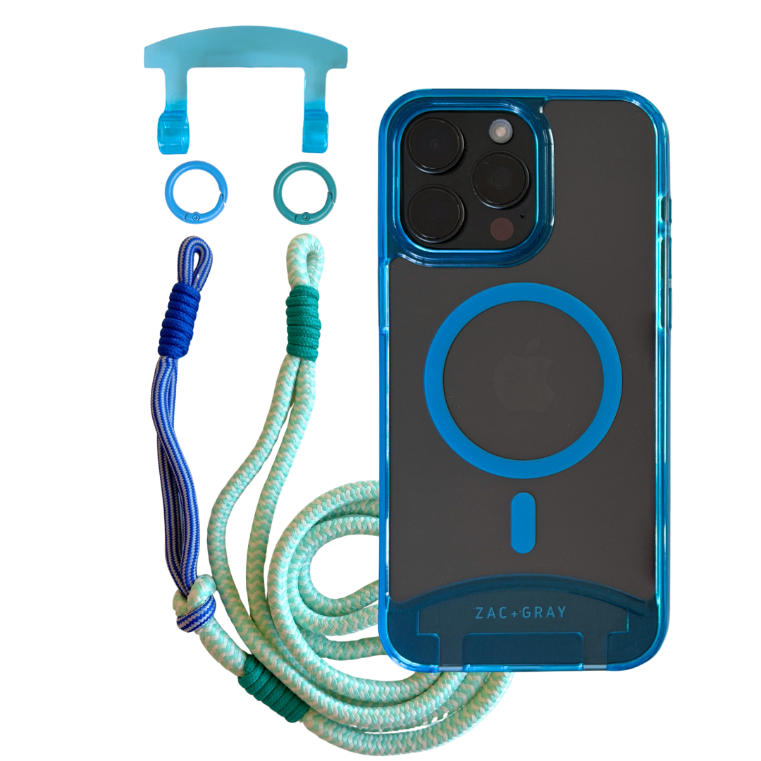 iPhone 16 Pro Max AQUAMARINE TRANSPARENT CASE + KNOTTED CORD