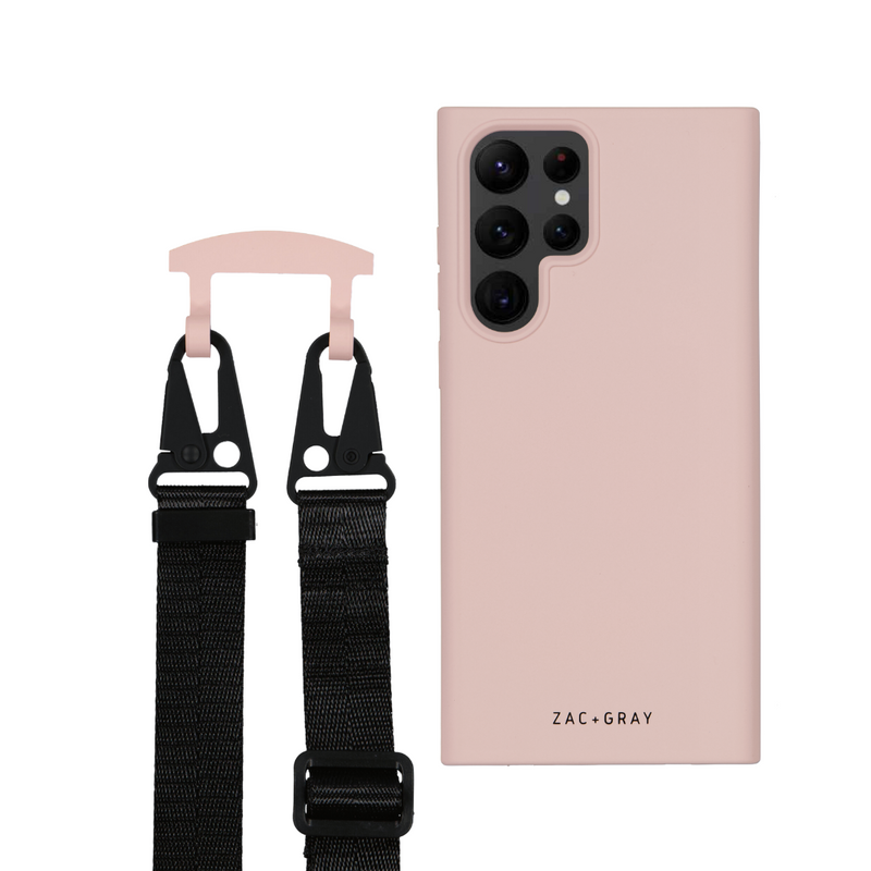 Samsung S22 Ultra ROSÉ PINK CASE + MIDNIGHT BLACK STRAP