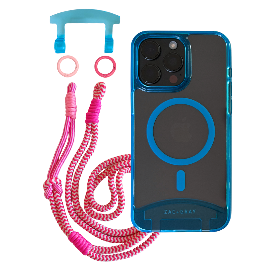 iPhone 16 Pro Max AQUAMARINE TRANSPARENT CASE + KNOTTED CORD